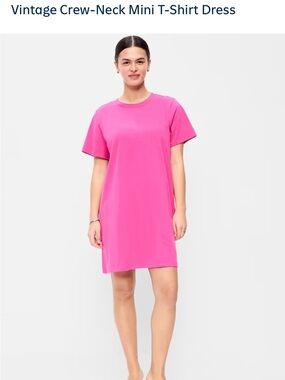 Old Navy Hot Pink Crew-Neck Midi T-Shirt Dress